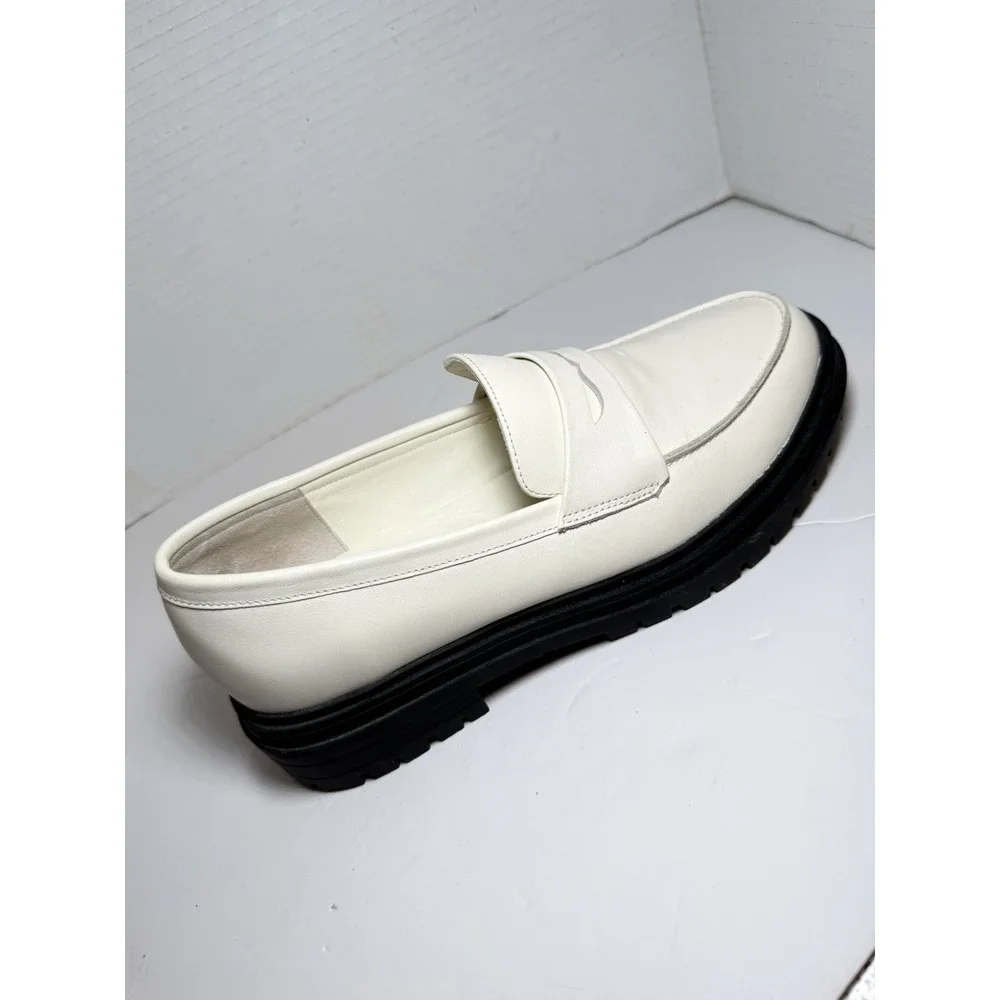 Quince Italian Leather Lug Sole Loafer In Bone Women's Sz 9